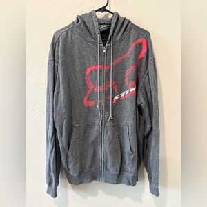 Fox Gray with Red Accent Zip Up Hoodie